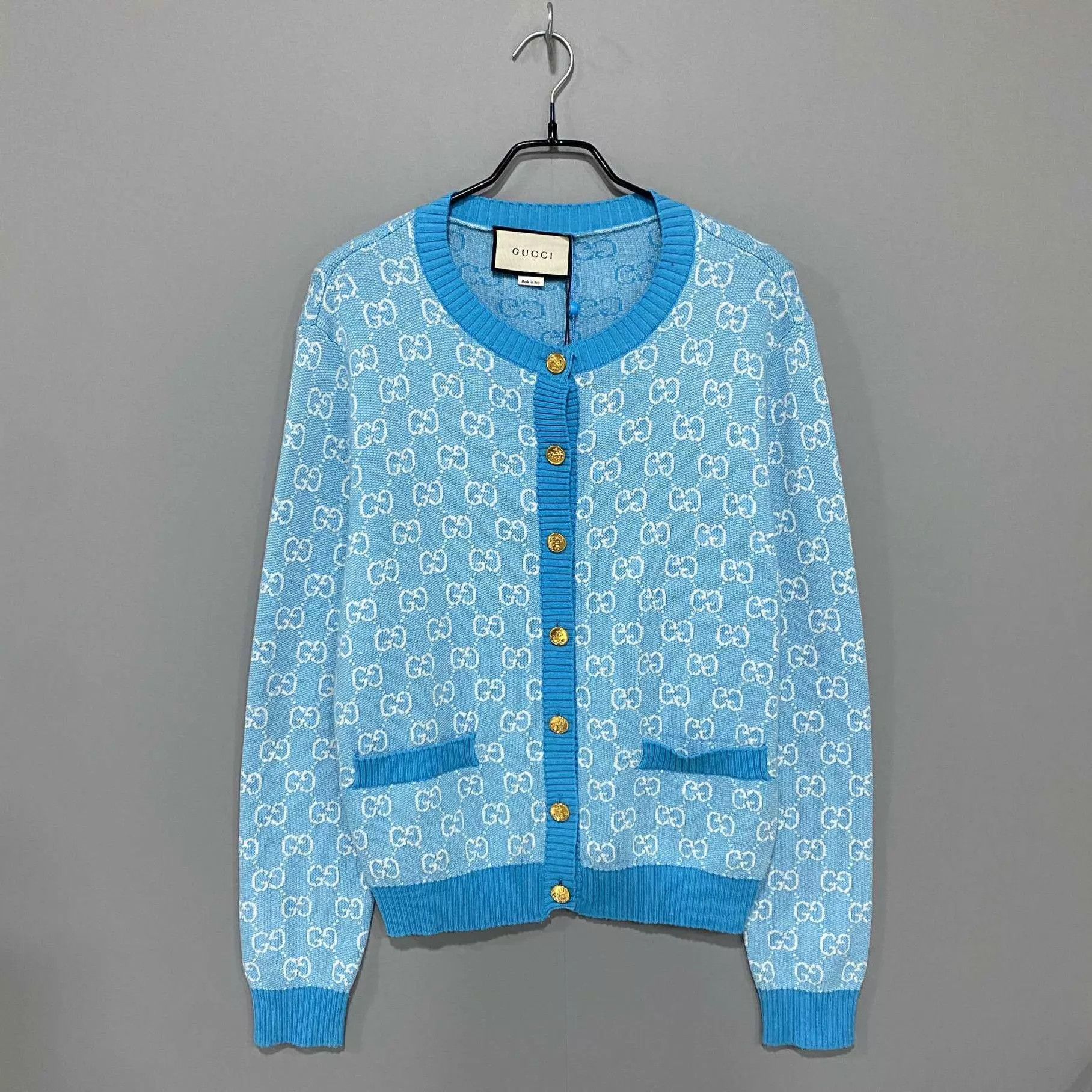Gucci GUCCI sky blue gold button cardigan L Size L / US 10 / IT 46 - 1 Thumbnail