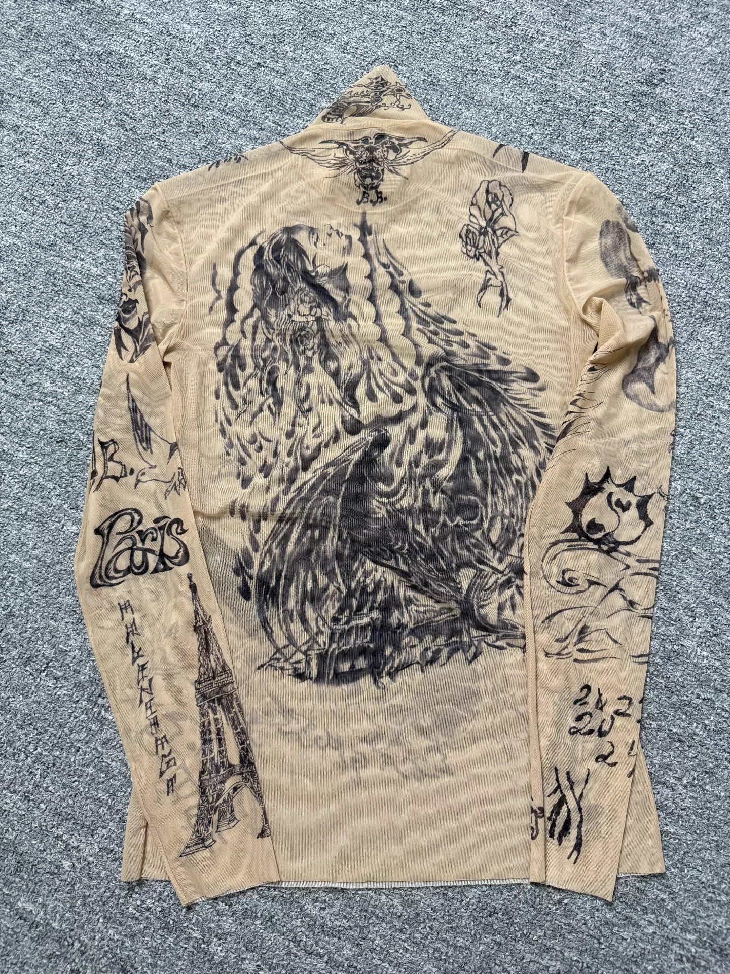 Balenciaga Balenciaga Brown Mesh Silk Tattoo Print Long Sleeve Top L Size L / US 10 / IT 46 - 2 Thumbnail