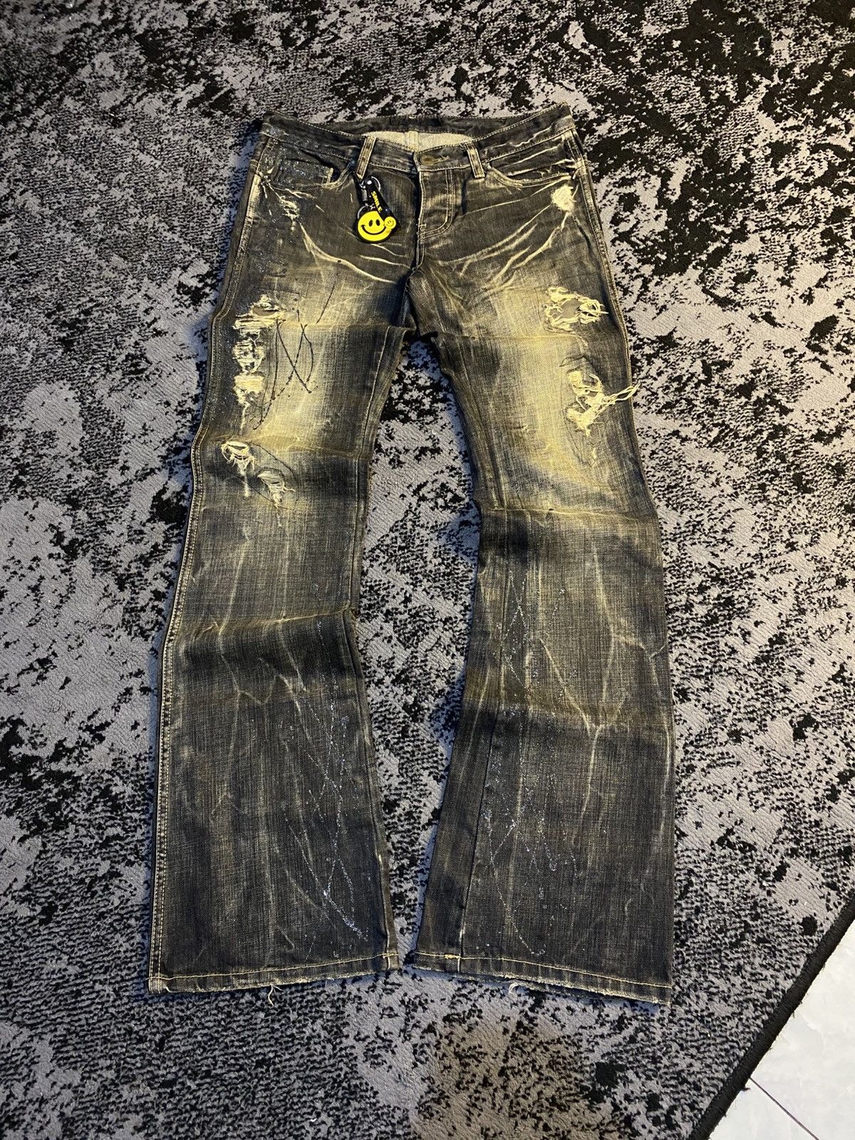 Tornado Mart Buckle Back Fuga Distressed Ifsix Vkei Flared Jeans🔥 Size US 31 - 3 Thumbnail