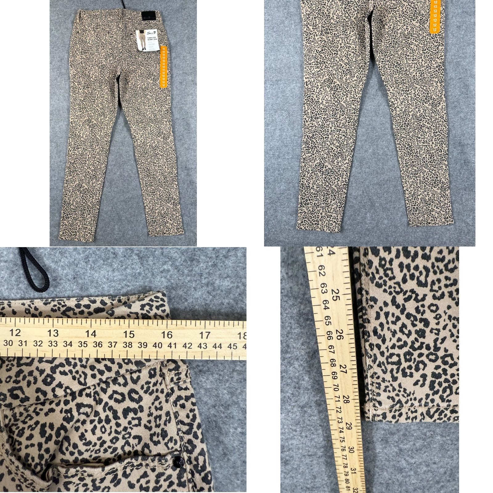 Vintage VINTAGE Seven7 Tummyless Skinny Jeans Womens 12 Beige Leopard Print High Rise Denim NWT Size 34" / US 12 / IT 48 - 9 Thumbnail