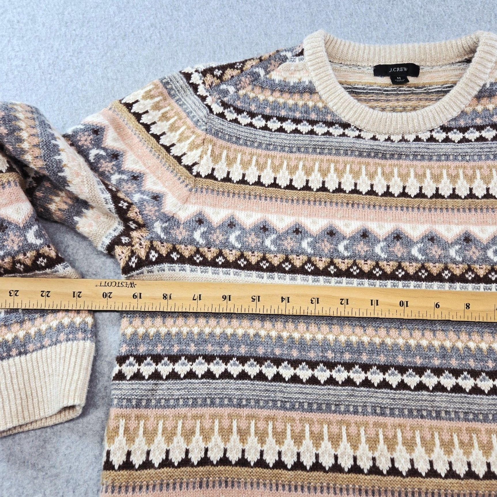 J.Crew J.CREW Sweater Pullover Womens M Beige Polyamide Wool Crew Neck Fair Isle Winter Casual Knit Size M / US 6-8 / IT 42-44 - 6 Thumbnail