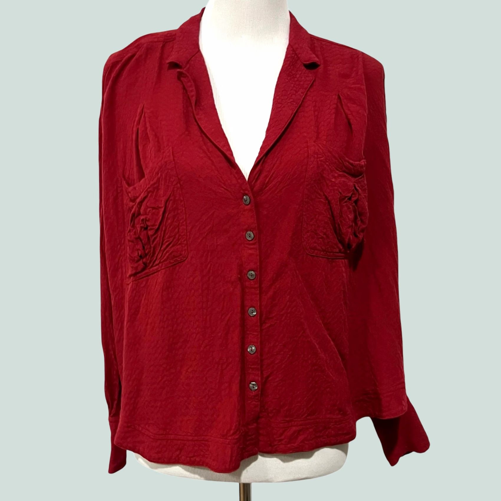 Free People Free People Red Oversized Button Front Erin’s Jacquard Long Sleeve Women’s Sz S Shirt Women S Red Oversized Button-Up 90s/2000s? Size S / US 4 / IT 40 - 1 Thumbnail