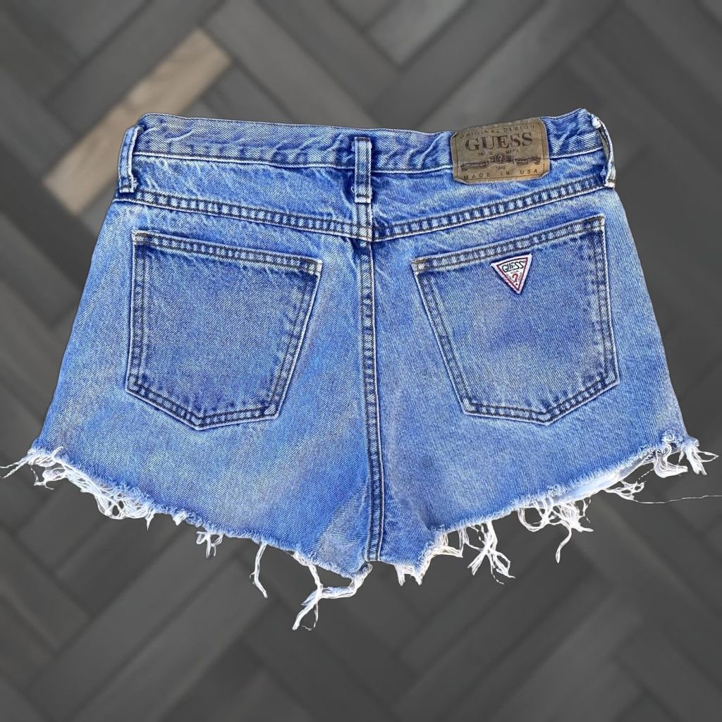 Guess VINTAGE GUESS Denim Shorts Button Fly Cut-Off 31 in Waist Blue Women's 80s 90s Casual Pockets Frayed Hem Rise High Womens Size 24" / US 00 / IT 34 - 1 Thumbnail