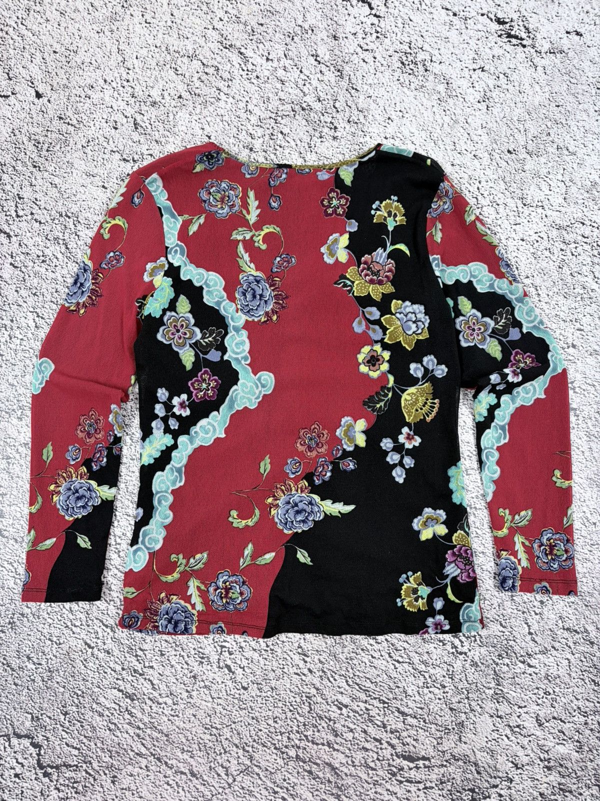 Japanese Brand Vintage Y2K Asymmetric Ruched Floral Mesh Top Japan Size L / US 10 / IT 46 - 6 Thumbnail