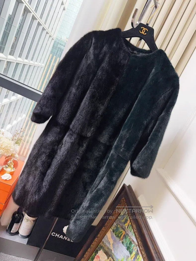 Fendi Black and Dark Green Mink Fur Coat