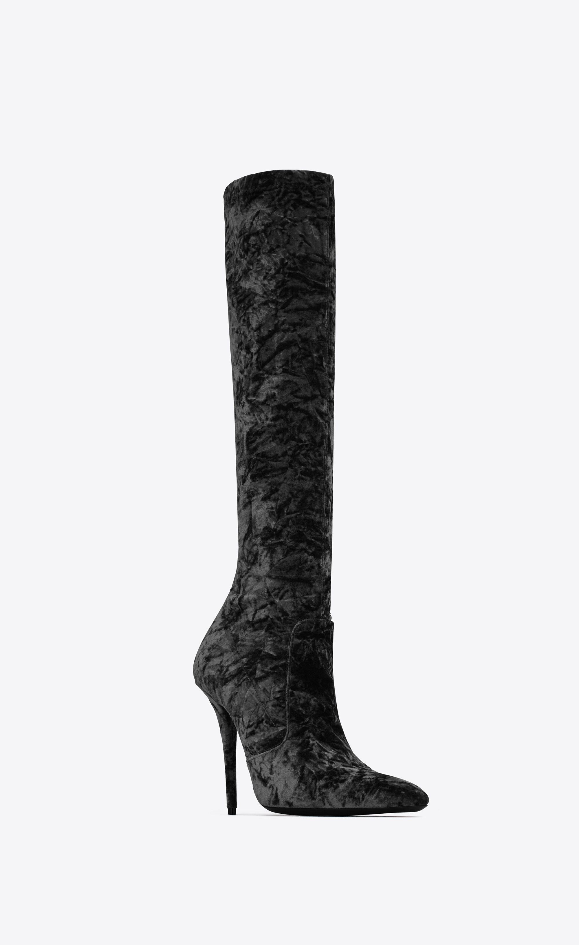 Saint Laurent Paris o1s1wg111024 Talia Boots in Velvet in Black Size US 6 / IT 36 - 4 Thumbnail