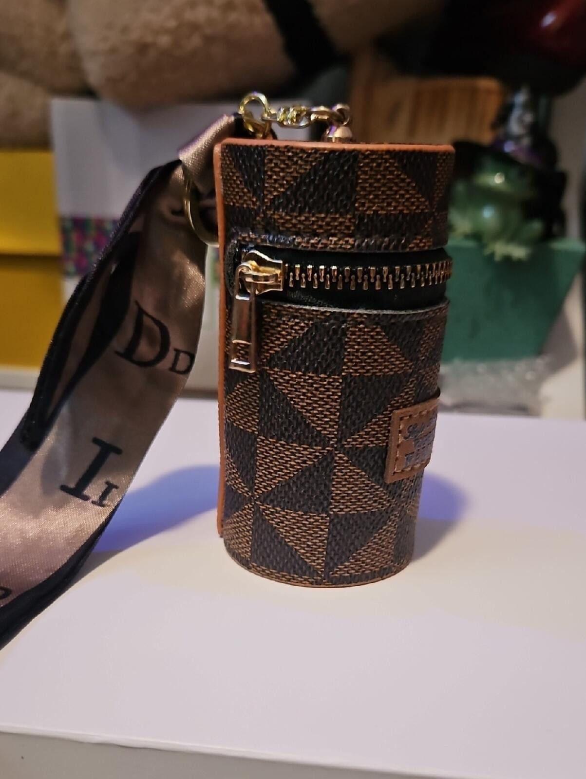 Other Geometric Brown Mini Cylinder Bag Charm Size ONE SIZE - 1 Thumbnail