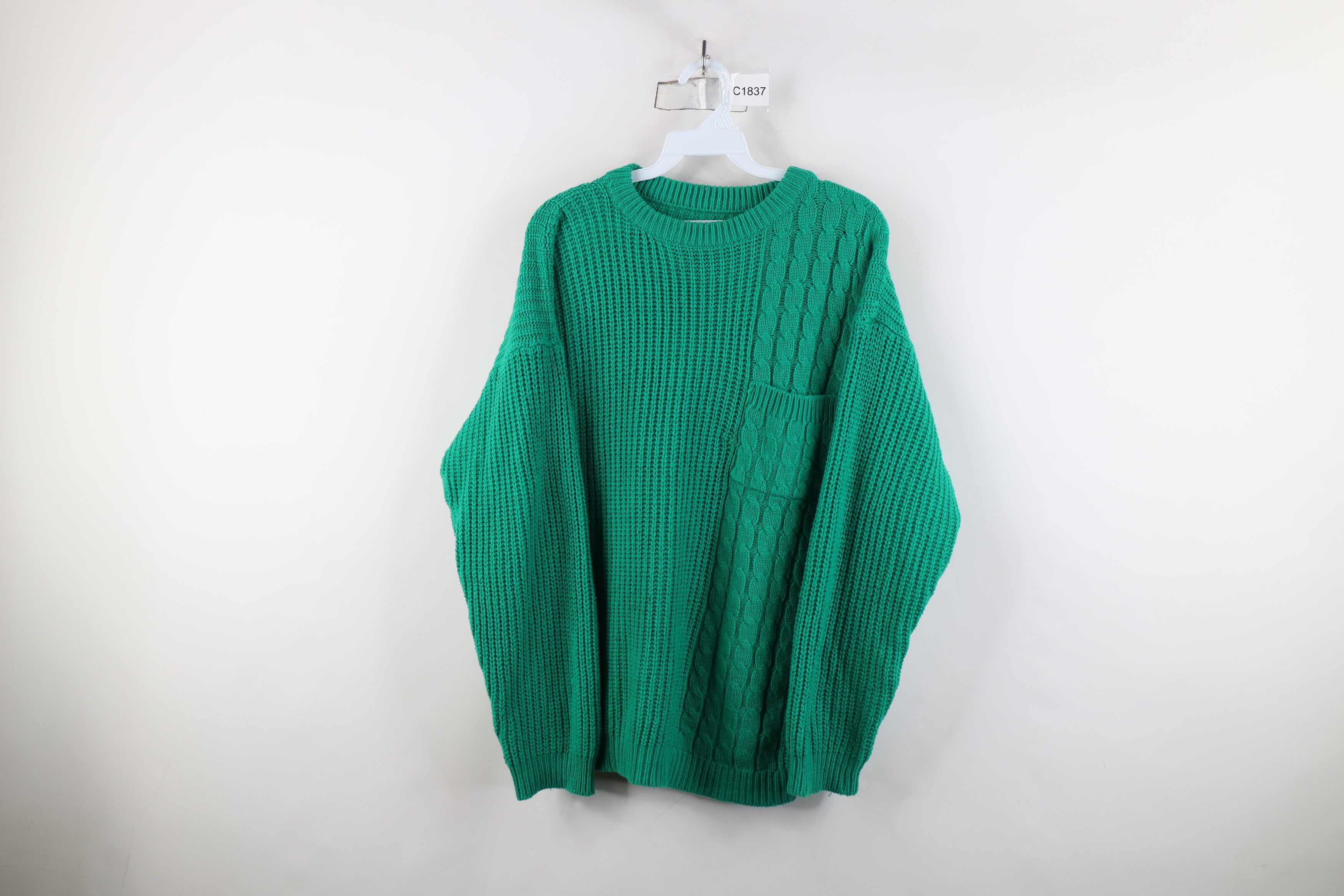 Vintage Vintage 90s Streetwear Ribbed Cable Knit Sweater Green Size XL / US 12-14 / IT 48-50 - 1 Thumbnail