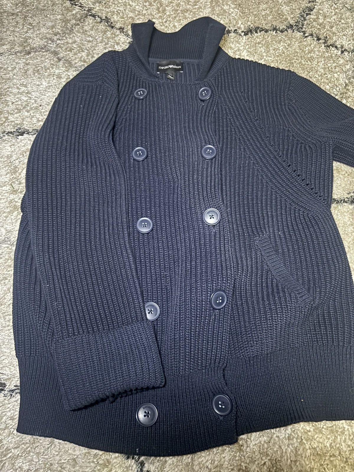 image of Authentic Emporio Armani Vintage Men’S Knit Cardigan| 46 in Navy, Men's (Size Small)