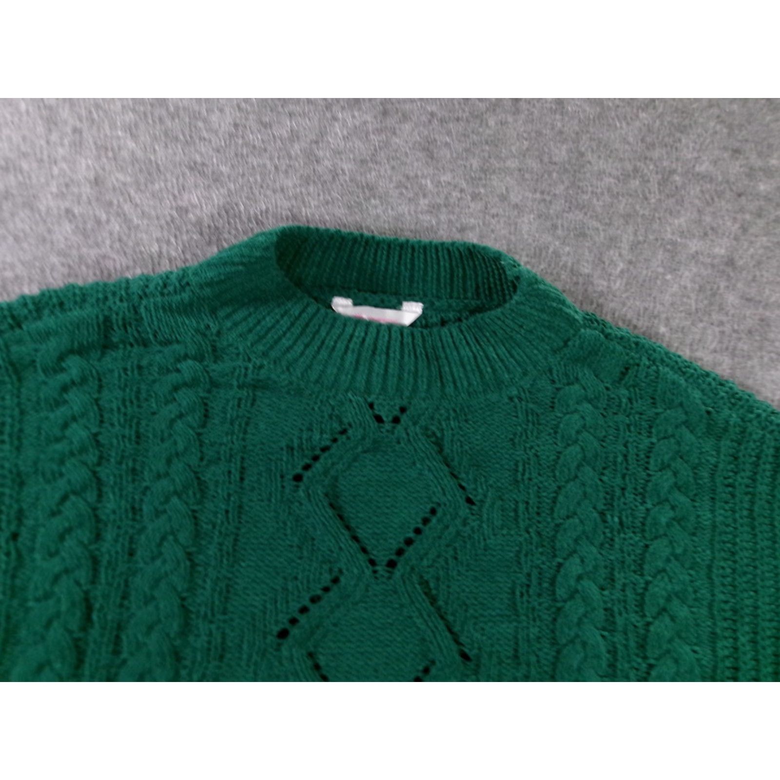 Vintage No Boundaries Sweater Women XL Green Knit Crew Neck Long Sleeve Cropped Pullover 90s Class Preppy Casual Size XL / US 12-14 / IT 48-50 - 2 Thumbnail