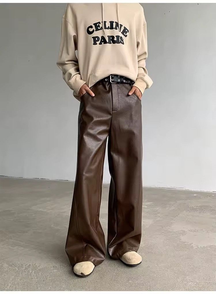 Designer × Other Design PU Leather Casual Straight Loose Pants Size US 32 / EU 48 - 1 Thumbnail