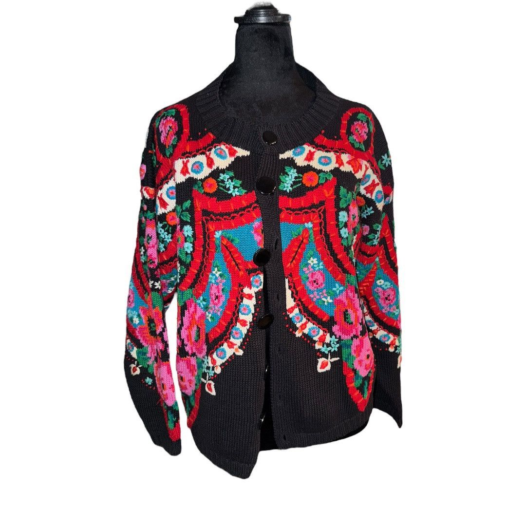 Vintage VTG 90s FULLY EMBROIDERED ART FLORAL SPRING CARDIGAN SIZE Size S / US 4 / IT 40 - 1 Thumbnail