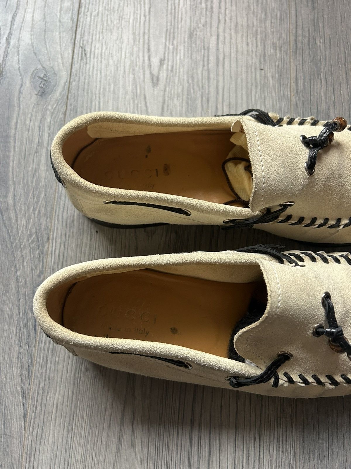 Gucci Beige Suede Moccasins w/ Contrast Whipstitch and Beads Size US 7.5 / EU 40-41 - 6 Thumbnail