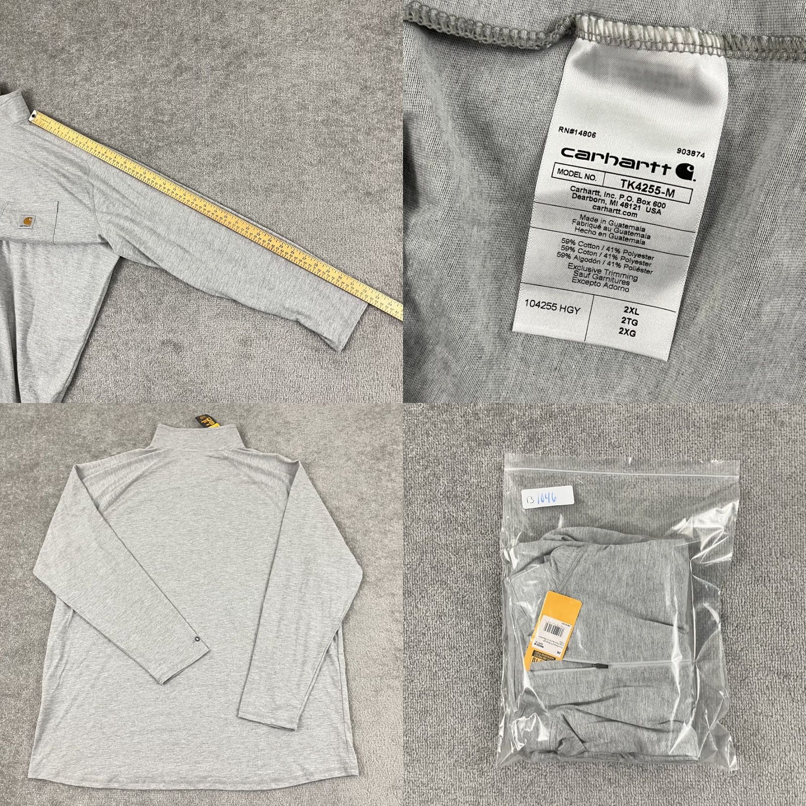 Carhartt Carhartt Force Men 2XL Gray Relaxed Midweight Quarter Zip Mock Neck T-Shirt Long Size US XXL / EU 58 / 5 - 8 Thumbnail