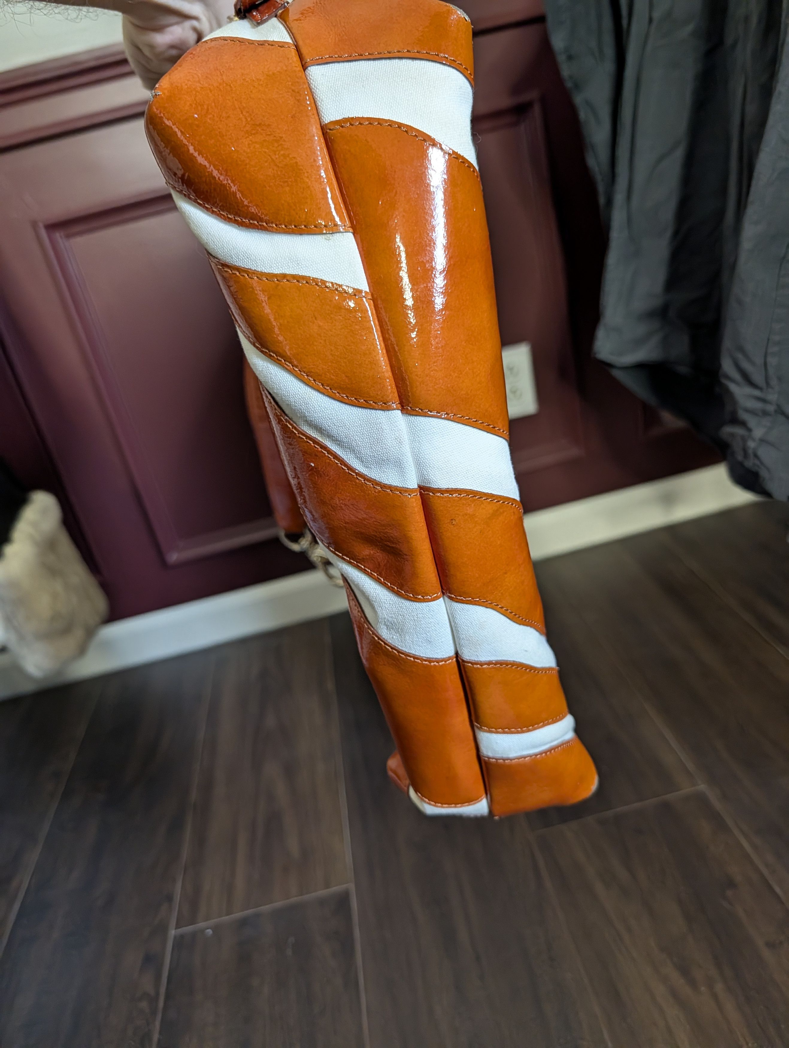 Dooney & Bourke Orange patent / white canvas striped handbag large Size ONE SIZE - 5 Thumbnail