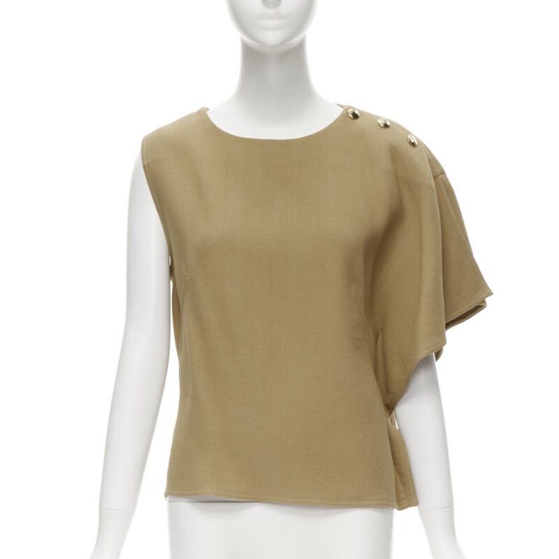 Marni MARNI brown crepe gold button asymmetric draped sleeve boxy top IT40 S Size S / US 4 / IT 40 - 1 Thumbnail