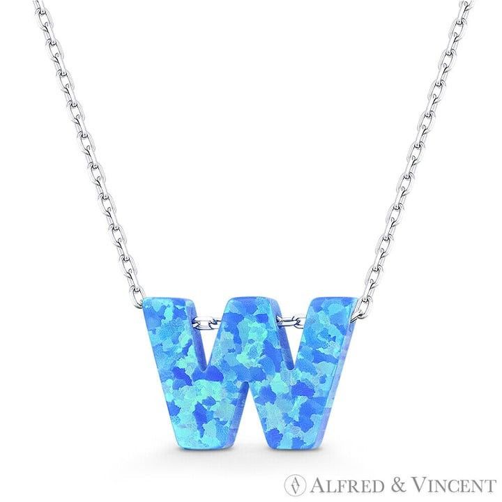 Other Blue Lab Opal Initial "W" Pendant Anchor Chain Necklace Size ONE SIZE - 1 Preview
