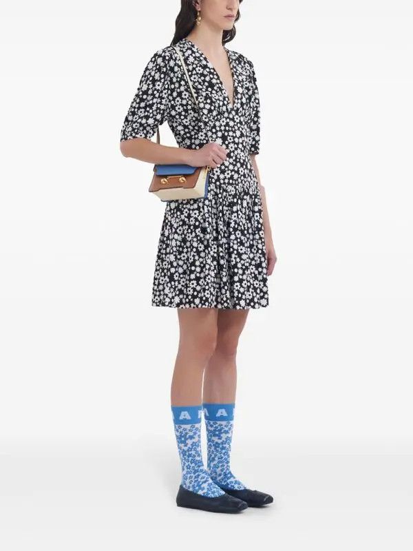 Marni o1w1db10426 Floral-Print Mini Dress in Black Size L / US 10 / IT 46 - 2 Thumbnail