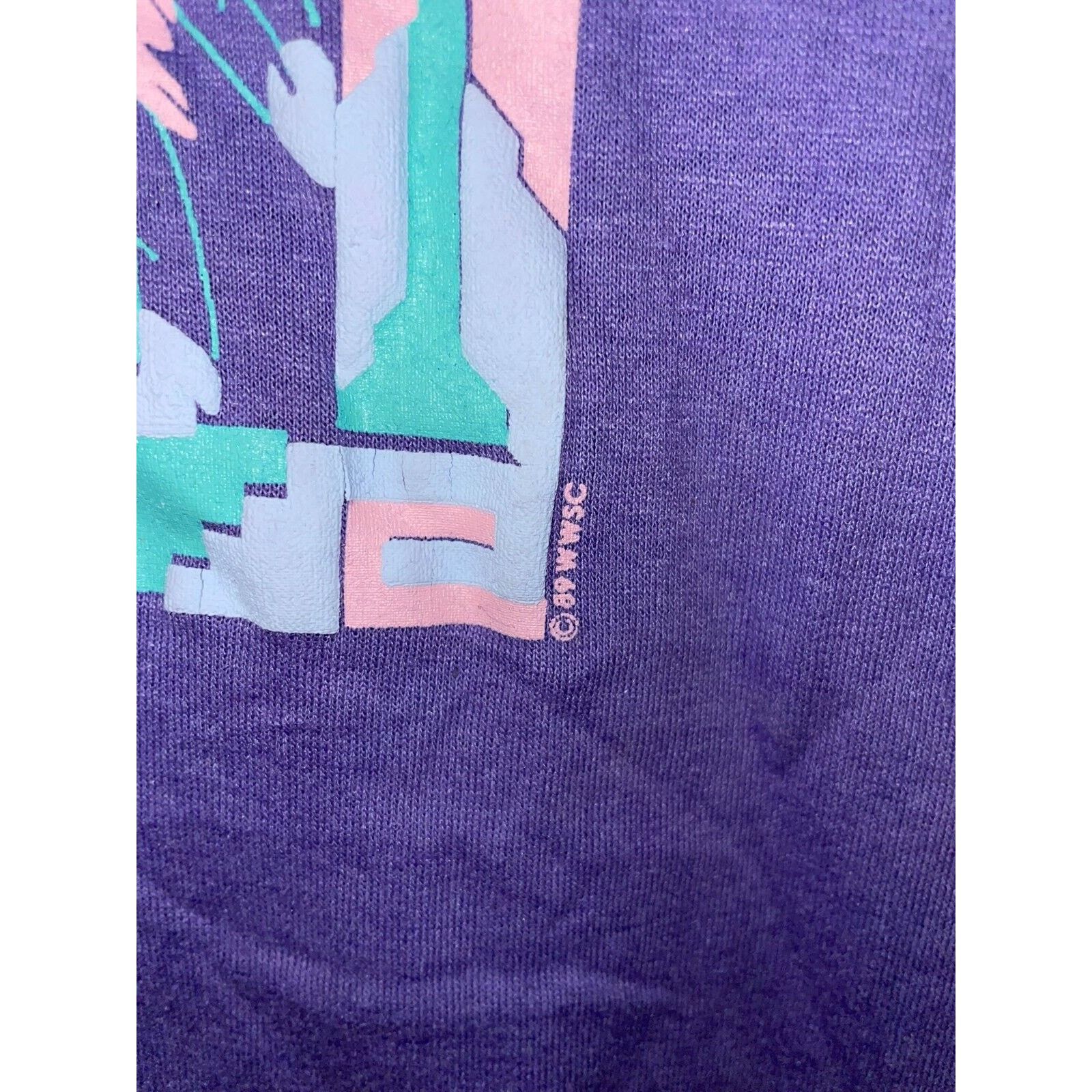 Jerzees Vintage Arizona Art Shirt Coyote Cactus Tee Purple 80s 1980s Size US M / EU 48-50 / 2 - 8 Thumbnail