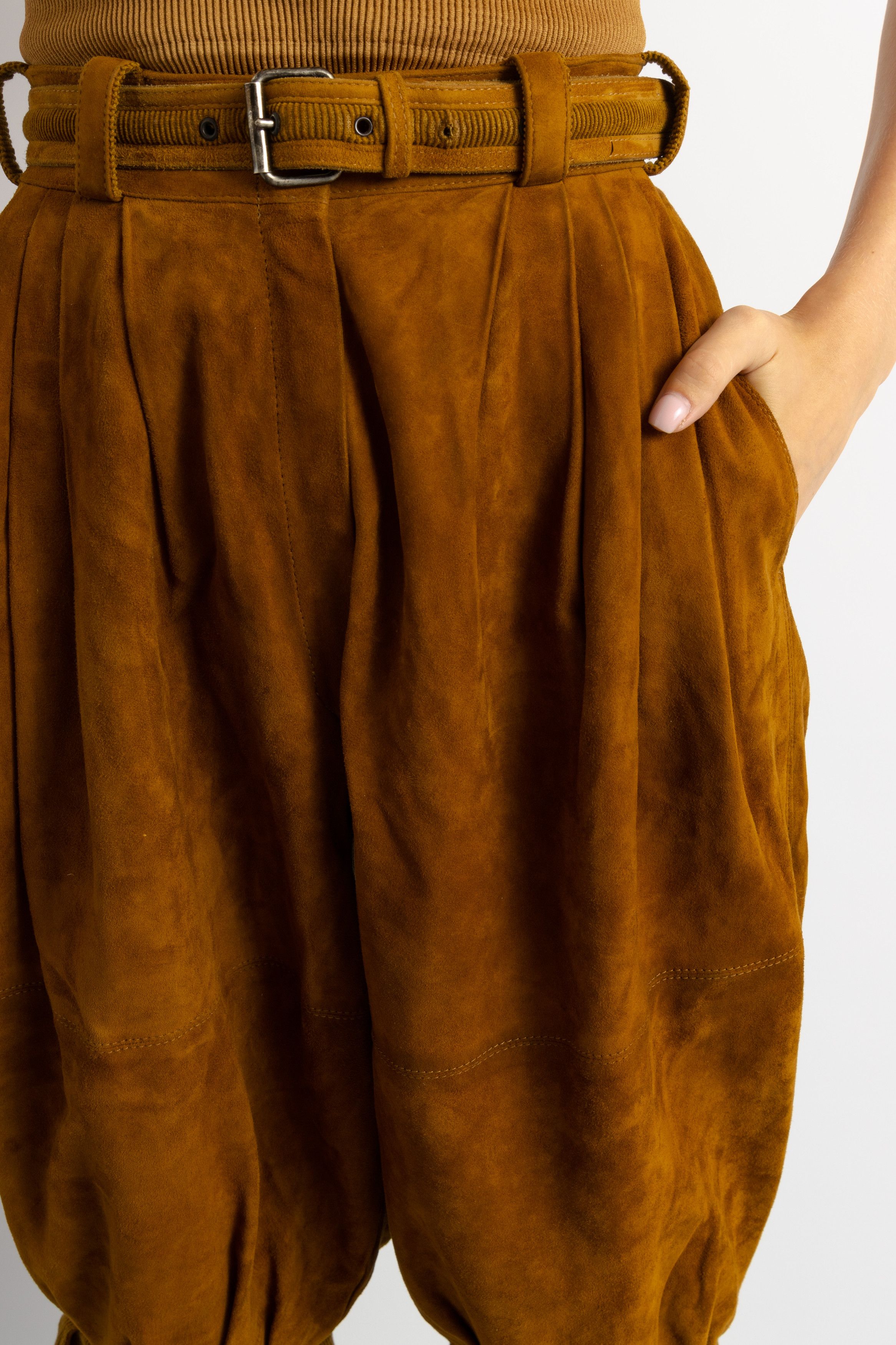 Versace Gianni Versace High-waisted Suede Brown Balloon Pants 5914 Size 25" / US 0 / IT 36 - 6 Thumbnail