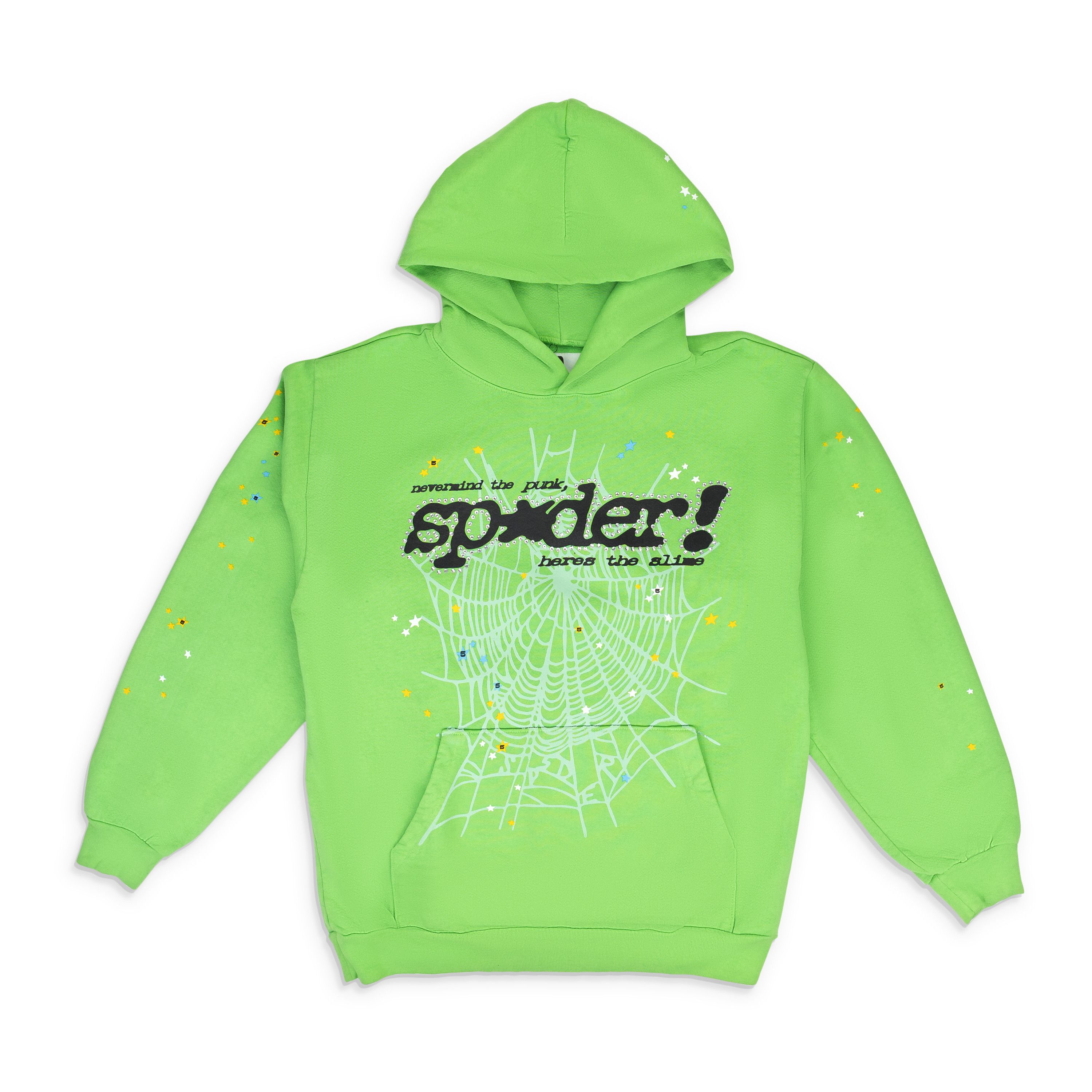 Sp5der Sp5der Punk V2 Rhinestone Hoodie Slime Green (XL) | Grailed