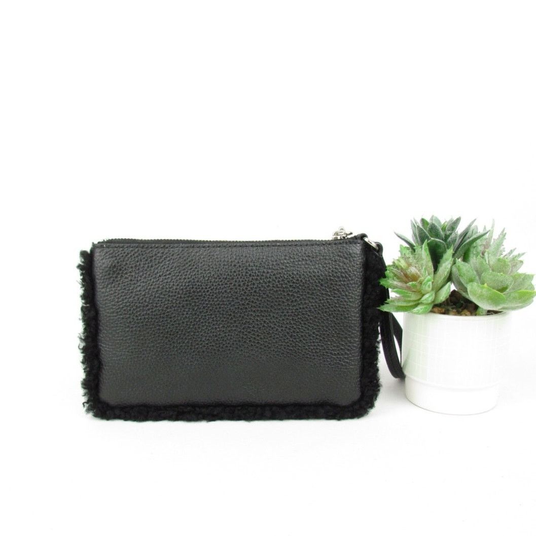 Coach Coach Black Pebbled Leather Wristlet with Shearling Trim Size ONE SIZE - 2 Thumbnail