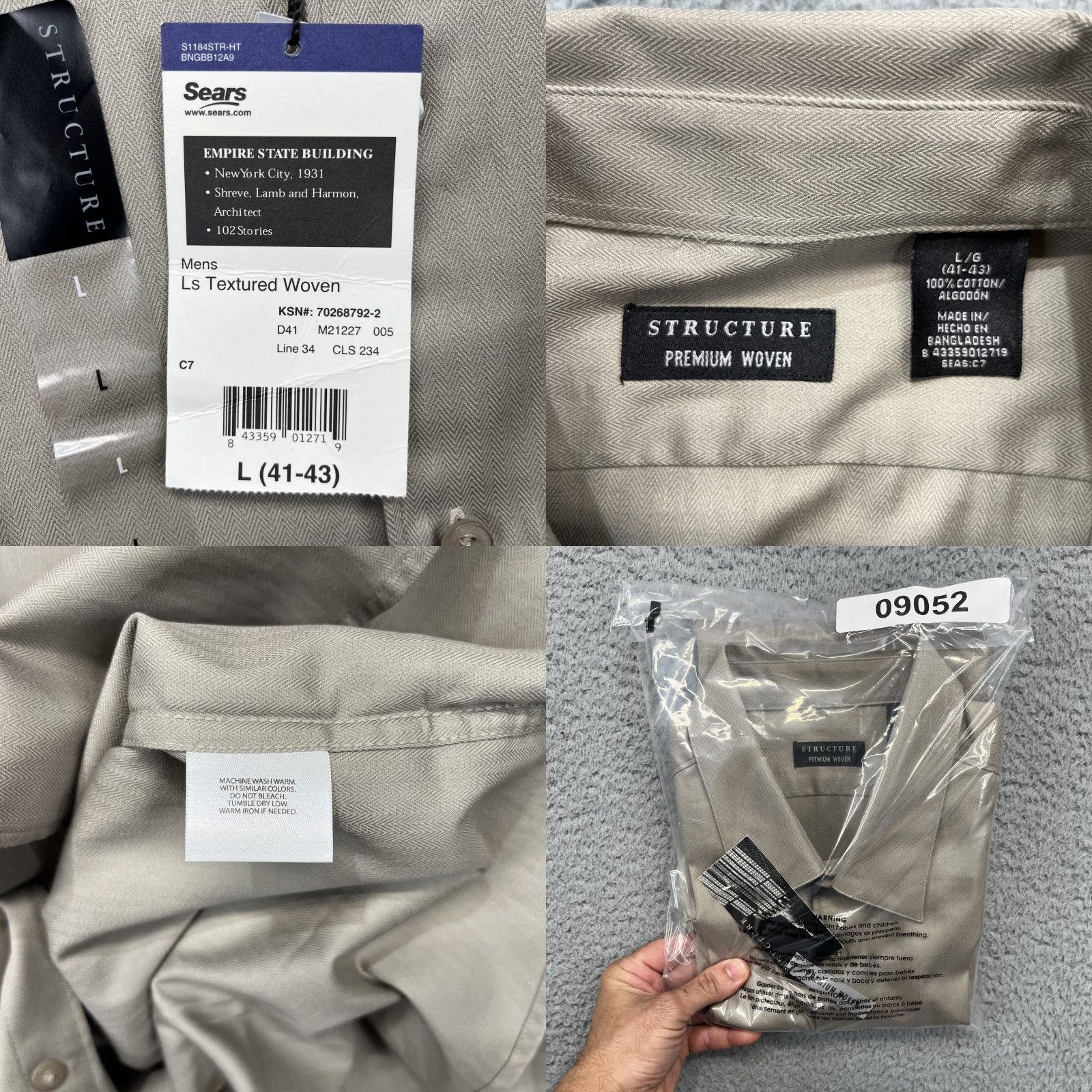 Sears Sears Structure Shirt Mens Large Tan Woven Textured Long Sleeve Button Up Size US L / EU 52-54 / 3 - 10 Thumbnail