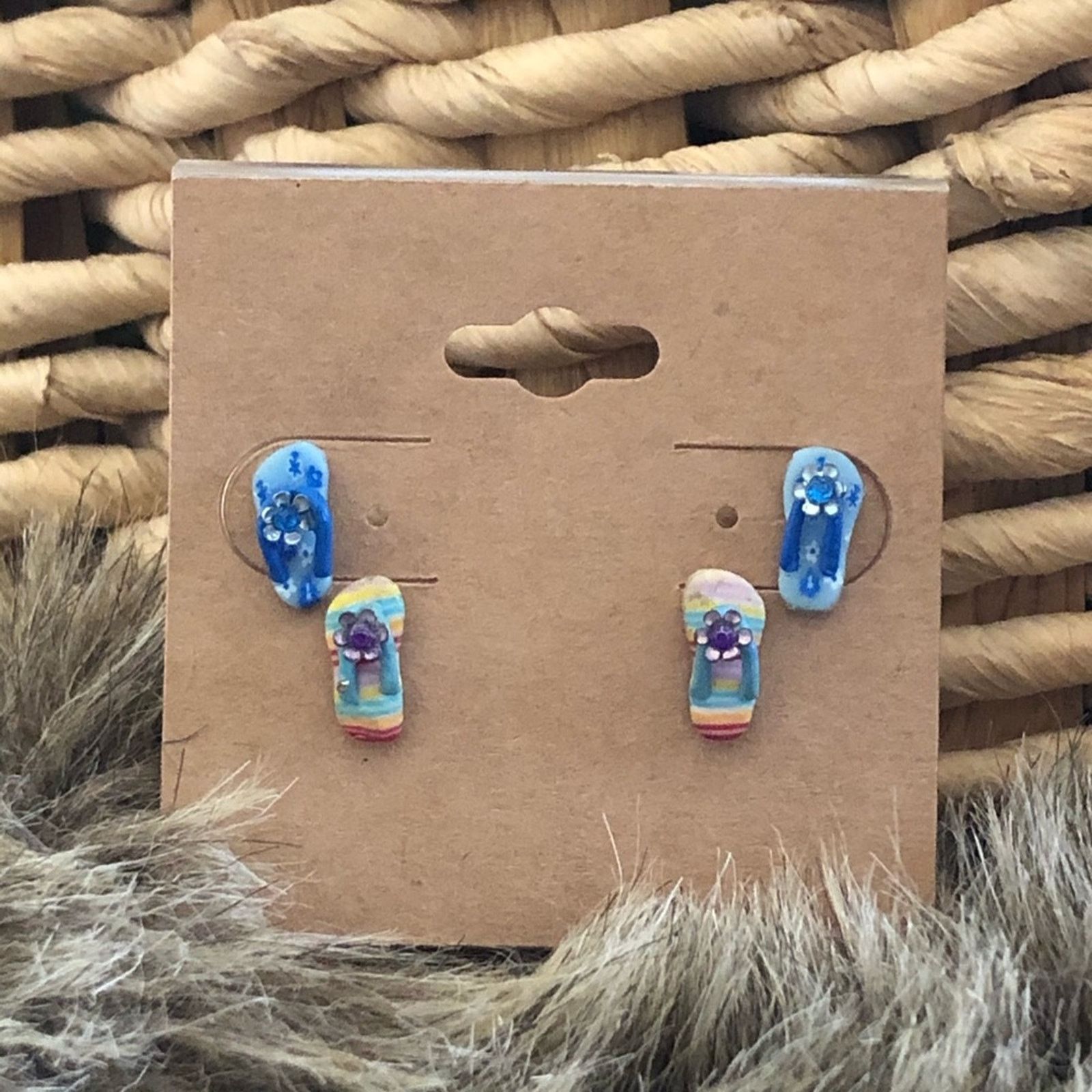 Vintage Set of two pairs flip flop cute summer earrings Size ONE SIZE - 1 Thumbnail