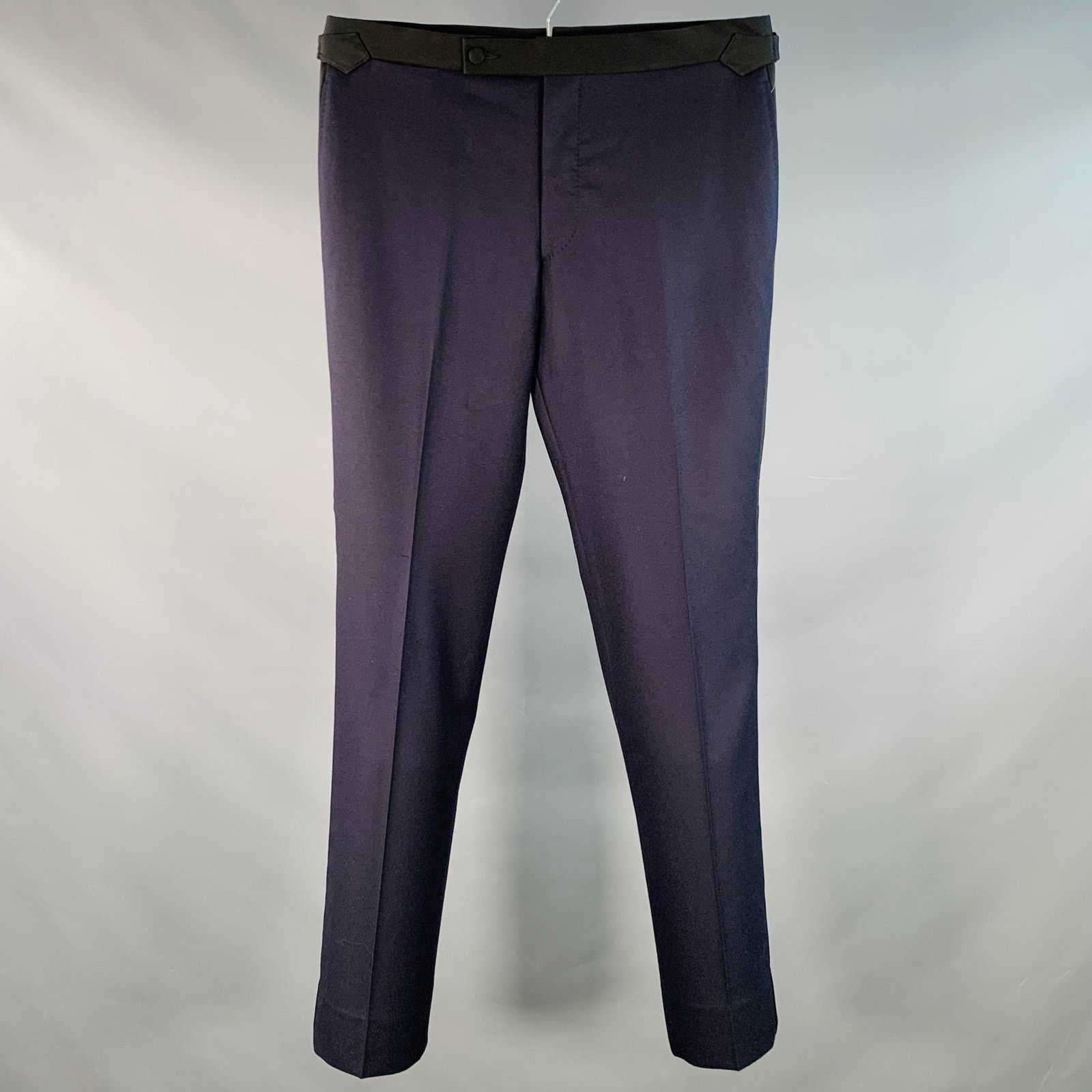 Hadleigh's Navy Black Two Toned Wool Side Tabs Tapered Dress Pants Size US 30 / EU 46 - 1 Thumbnail