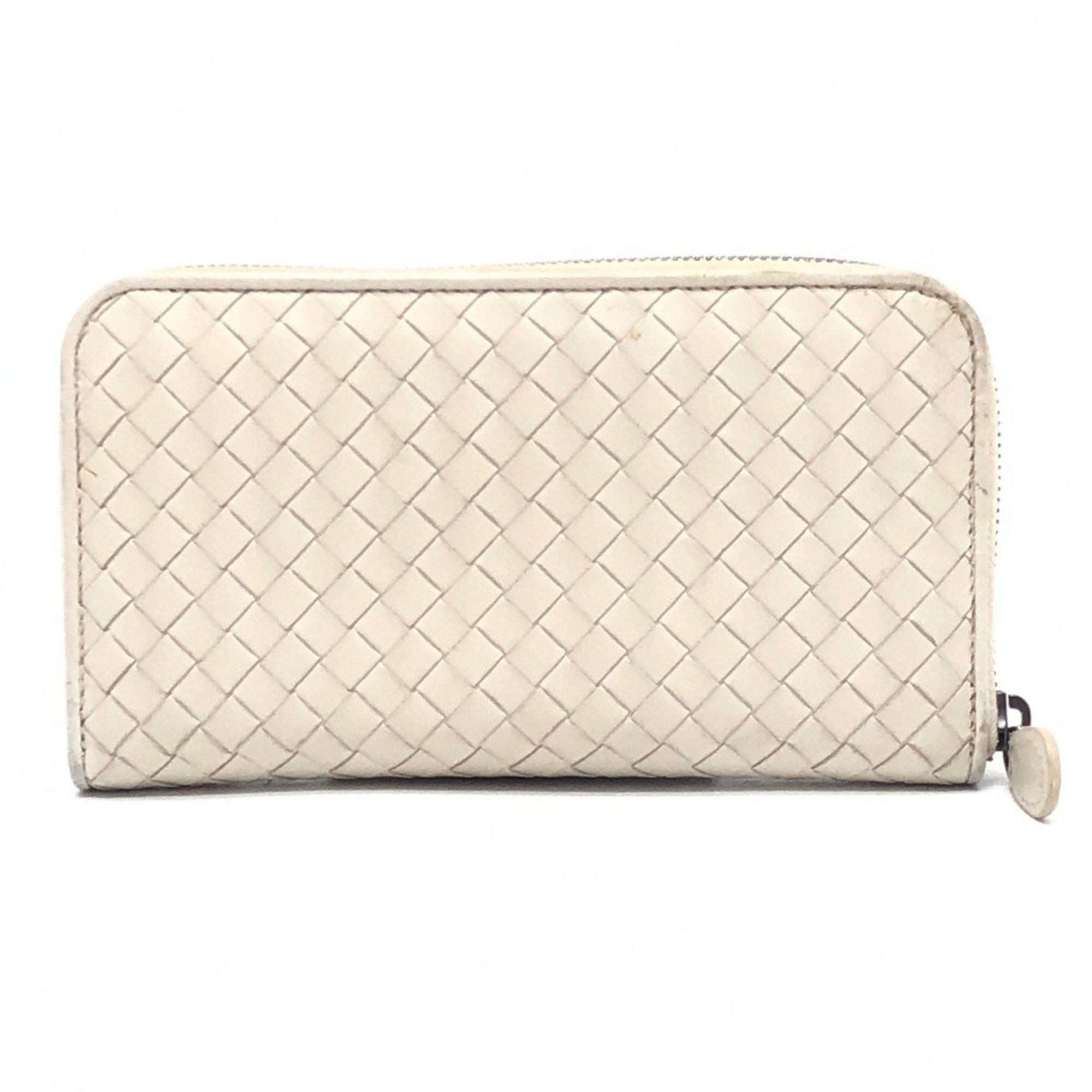 BOTTEGA VENETA 114076 Intrecciato Long Wallet with Round Zipper Leather Women's White