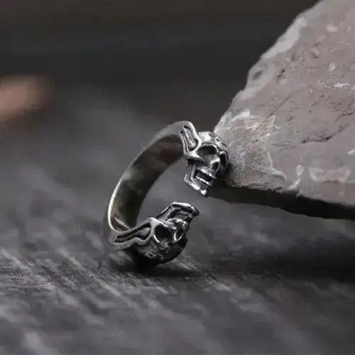 Jewelry Gothic Opened Adjustable Double Skull Ring Size ONE SIZE - 1 Thumbnail