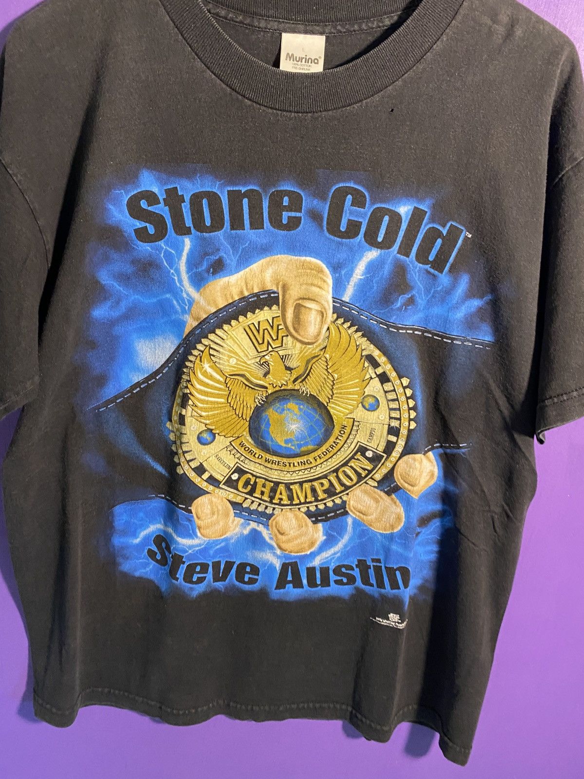 WWF Vintage 90s WWF Stone cold champions belt t-shirt Size US L / EU 52-54 / 3 - 3 Thumbnail