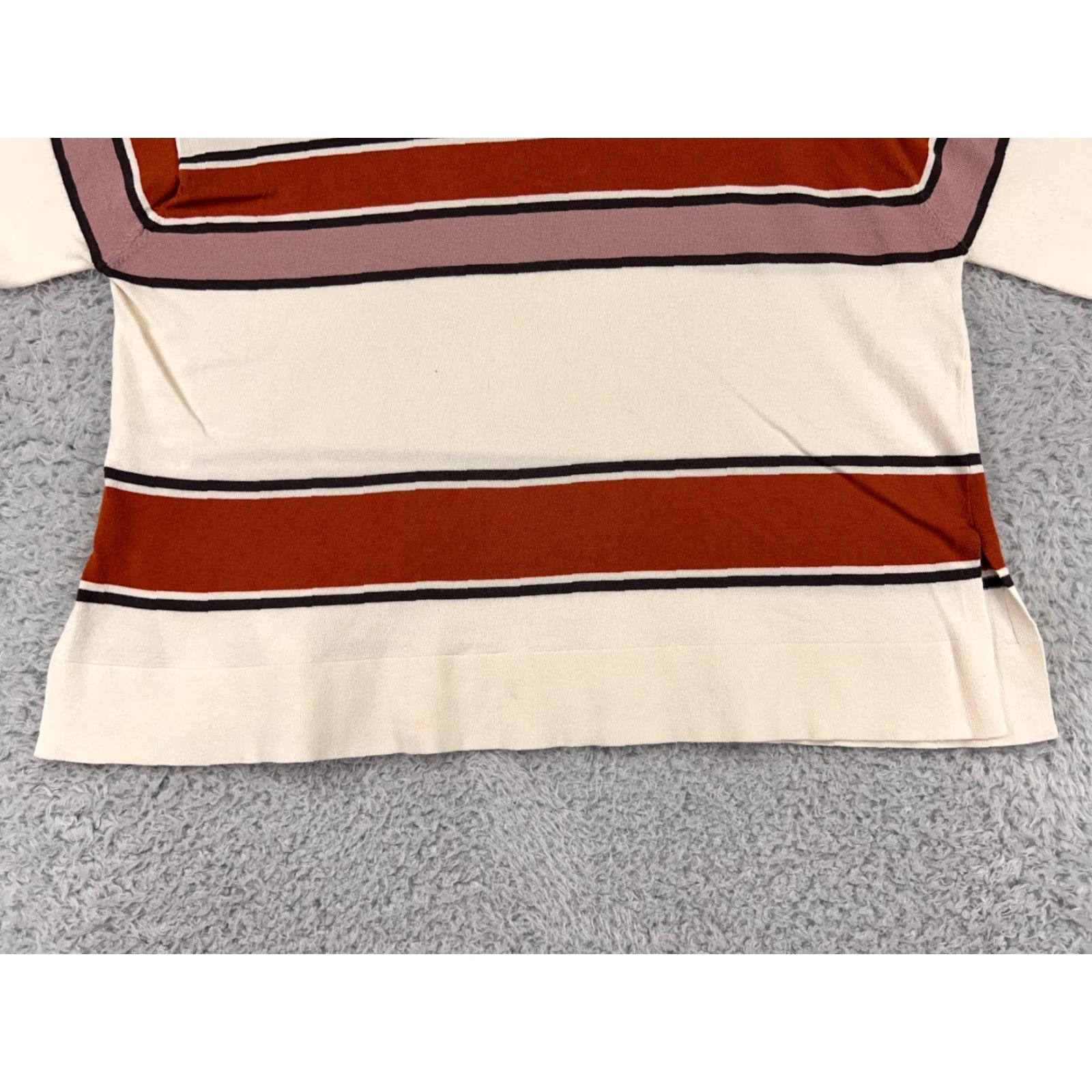 Ann Taylor Ann Taylor Loft Blouse Shirt Womens Medium M Beige Knit Rayon Blend Striped Pattern Fabric Type: Knit Size M / US 6-8 / IT 42-44 - 5 Thumbnail