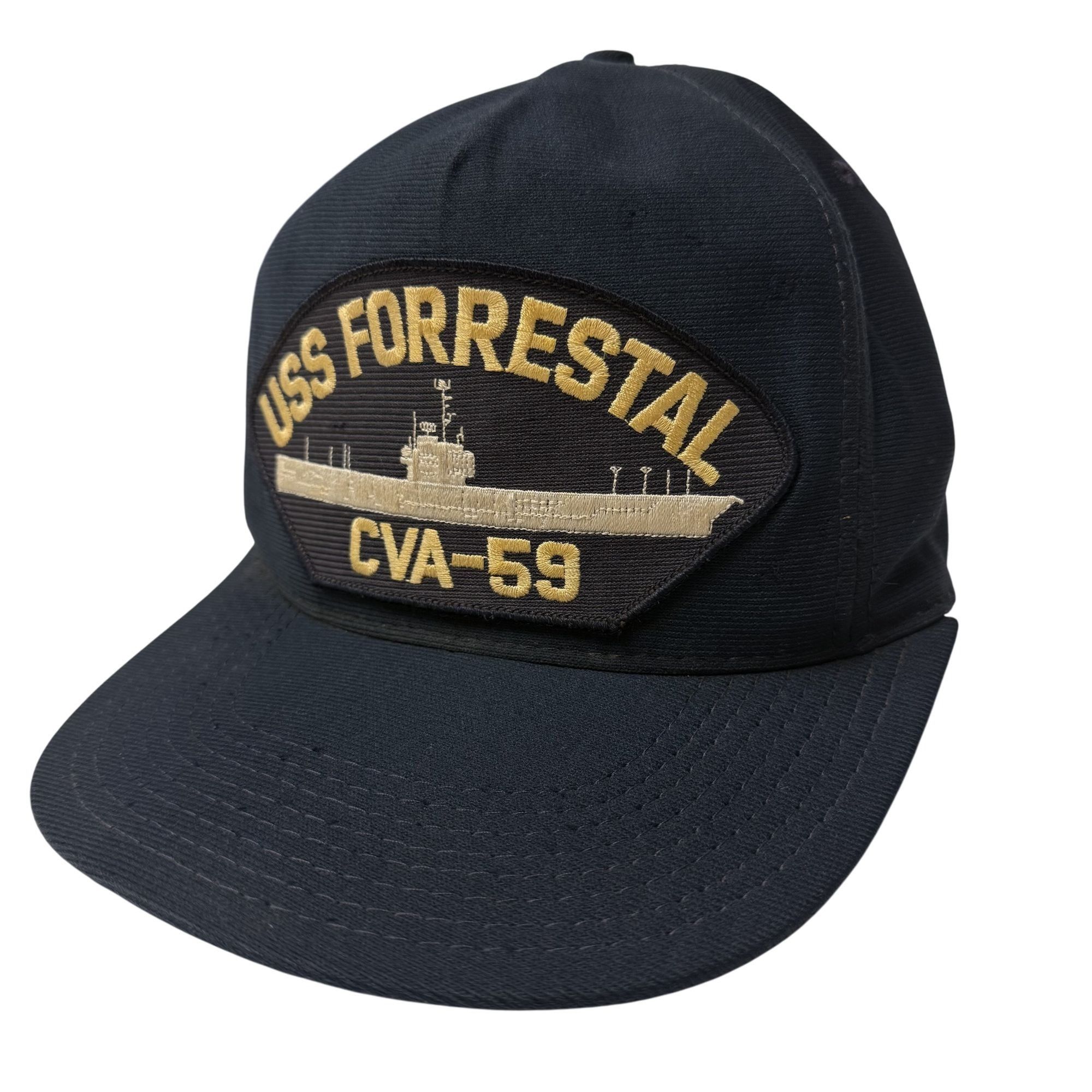 Other Vtg Eagle Crest USS Forrestal CVA-59 SUPERCARRIER Ship Hat Size ONE SIZE - 3 Thumbnail
