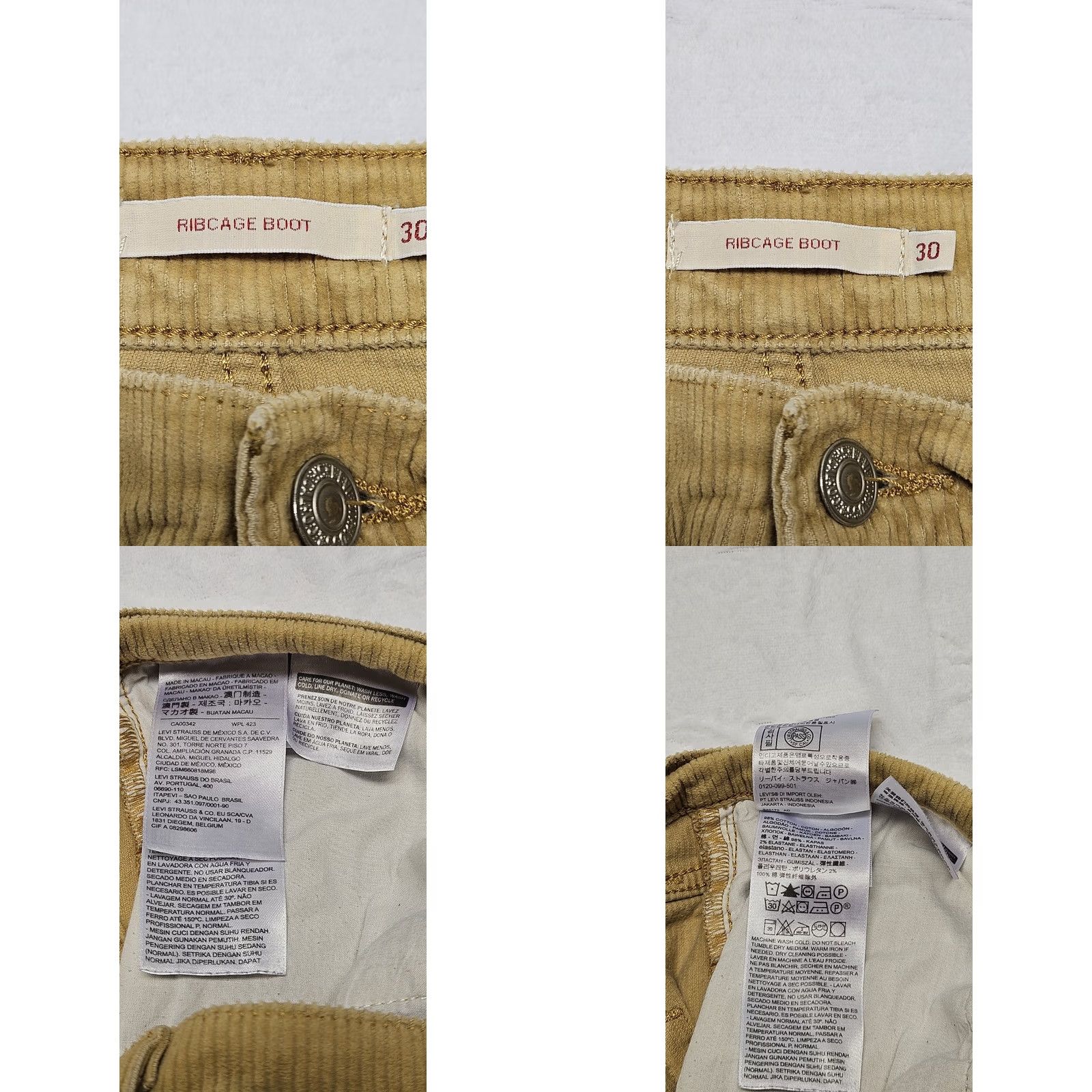 Levi's Levi’s Corduroy Premium Ribcage Boot Jeans Women’s Sz 30 High Rise Khaki Beige Regular Bootcut Denim Pants Women Size 30" / US 8 / IT 44 - 8 Thumbnail