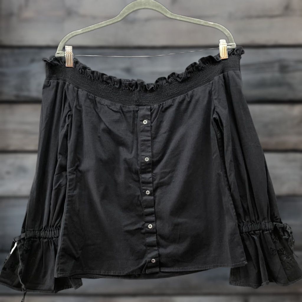 Bell William Rast Off Shoulder Bell Sleeve Top Womens M Black Floral Ruffle Shirt Knit Blouse Size M / US 6-8 / IT 42-44 - 1 Thumbnail