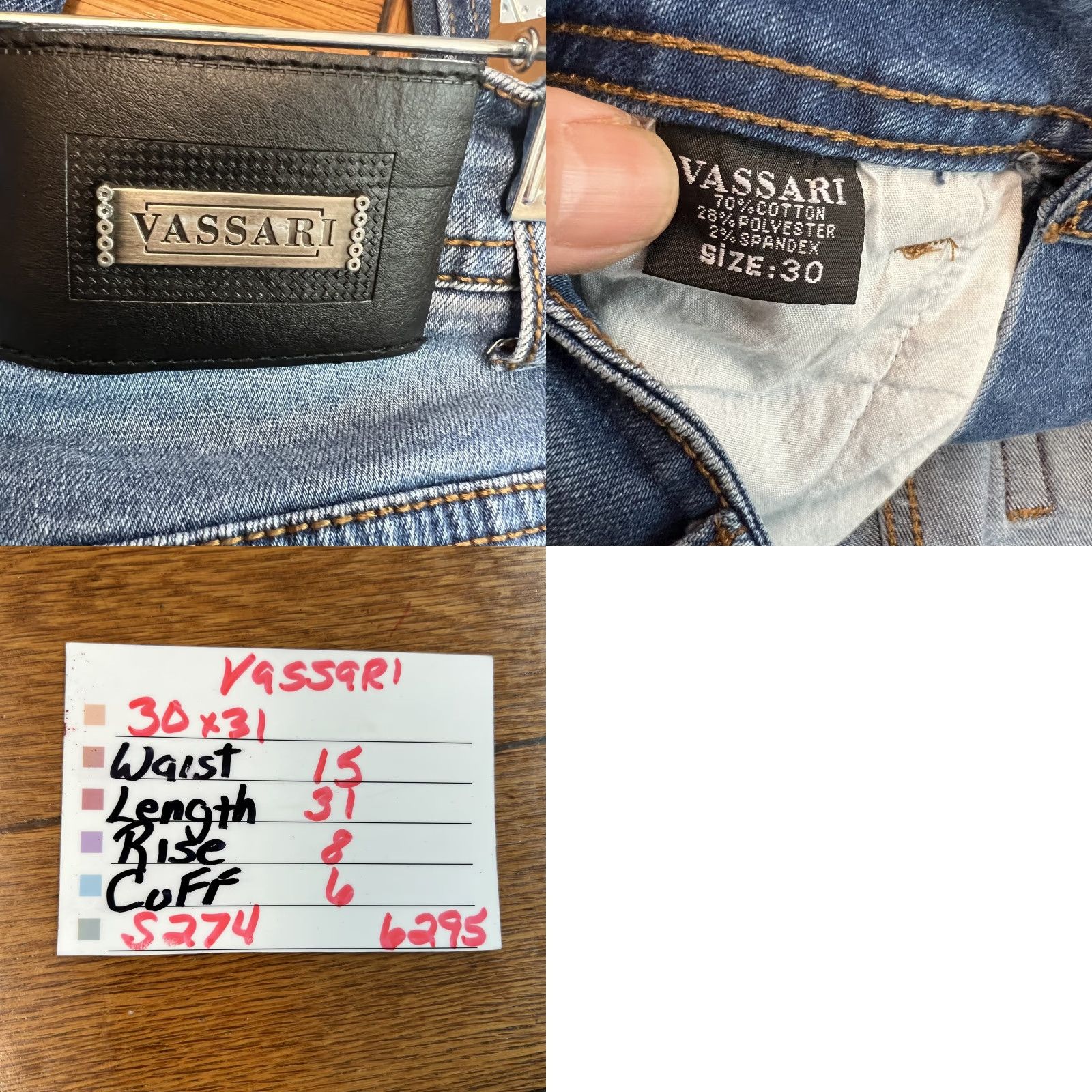 Denime Vassari Jeans Mens Low Rise Distressed Skinny Blue Denim 30x31 5-Pocket Regular Inseam 31 Vintage No Size US 30 / EU 46 - 8 Thumbnail