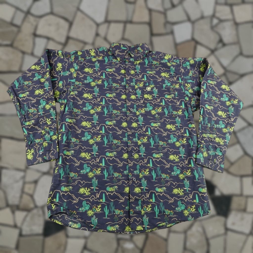 Ariat Ariat Shirt Men Small Blue Green Beckett Western Cactus Desert Graphic Print Long Sleeve Button-Up Mens Small Navy Size US S / EU 44-46 / 1 - 1 Thumbnail