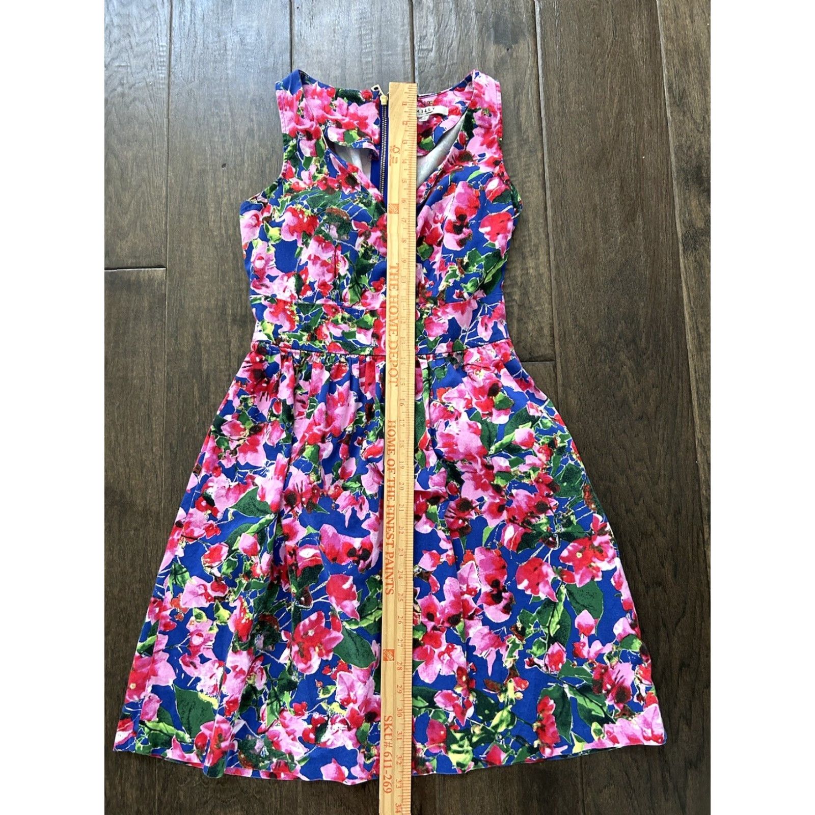 MILLY Milly Floral Knee Length Dress Women's 2 Blue Pink Flower A-Line Zip Button-Up Knee Length Dress Womens 2 Blue Pink Floral Milly Size XS / US 0-2 / IT 36-38 - 3 Thumbnail