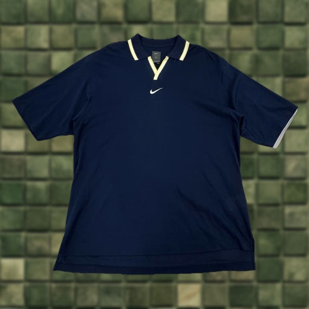 VINTAGE Nike Golf Polo Shirt Mens Large Blue Yin-Yang Center Swoosh Logo 90s Tiger Woods Logo 90s Theme