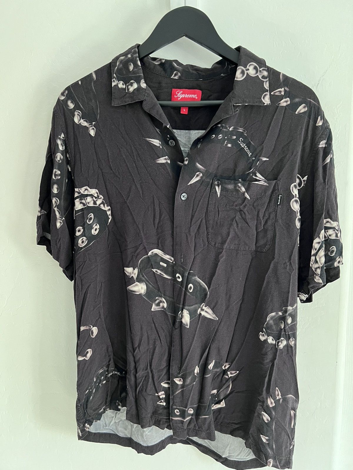 image of Supreme “Studded Collars” Rayon Short-Sleeve Shirt in Black, Men's (Size Large)