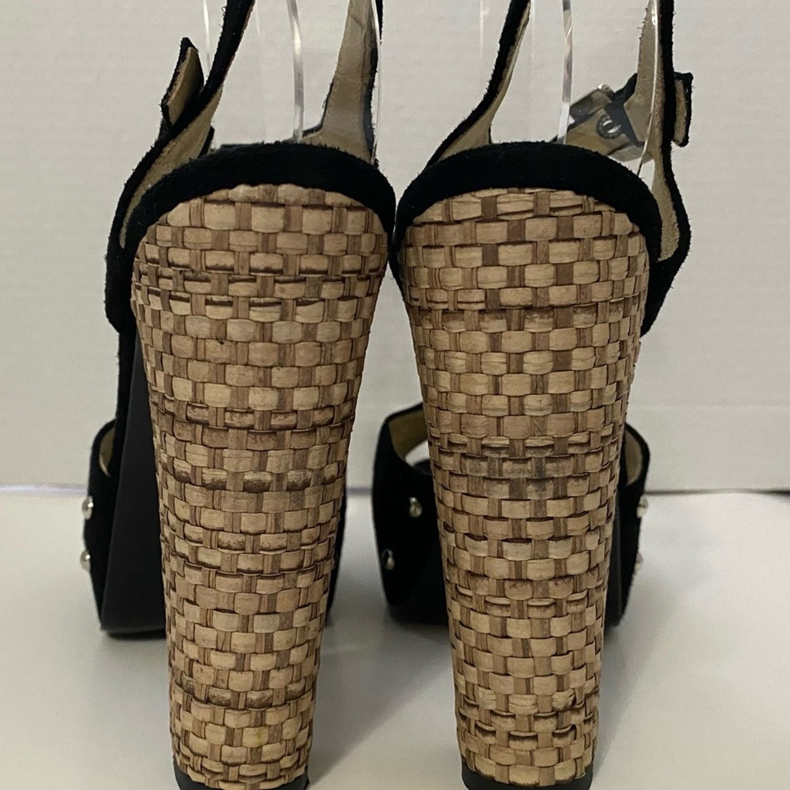 & Other Stories Gianni Ferrante black suede T-strap w/ straw heel platform . Size US 10 / IT 40 - 8 Thumbnail