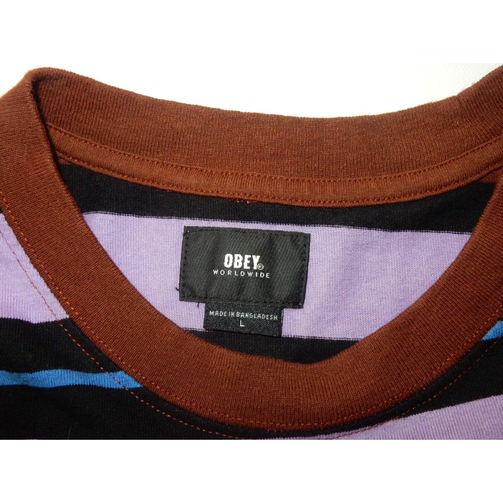Obey OBEY T Shirt Men L Short Sleeve Striped Cotton Purple T-Shirt Size US L / EU 52-54 / 3 - 3 Thumbnail