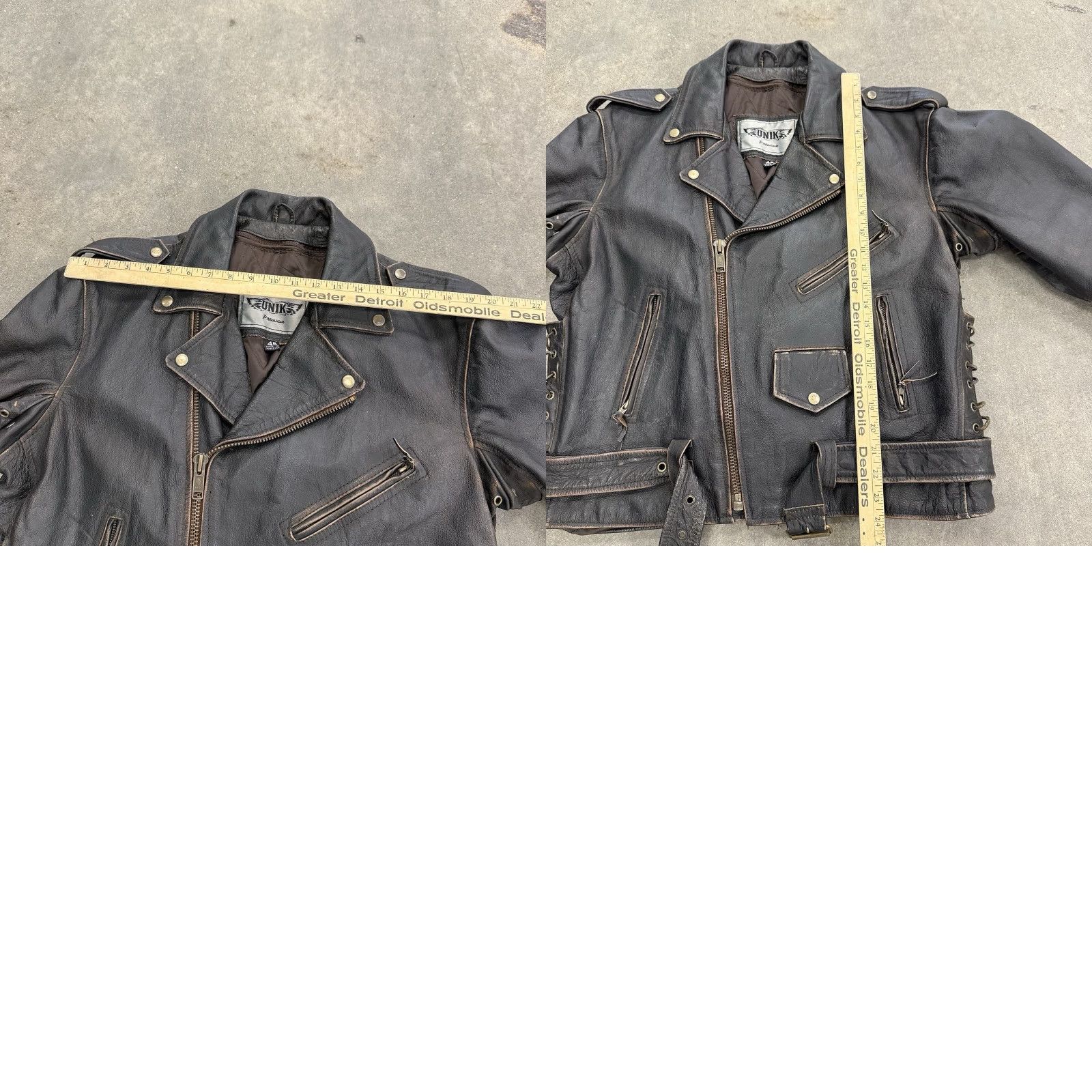 Vintage Unik Premium Brown Distressed Leather Motorcycle Biker Rocker Jacket Mens 46 Size US S / EU 44-46 / 1 - 8 Thumbnail
