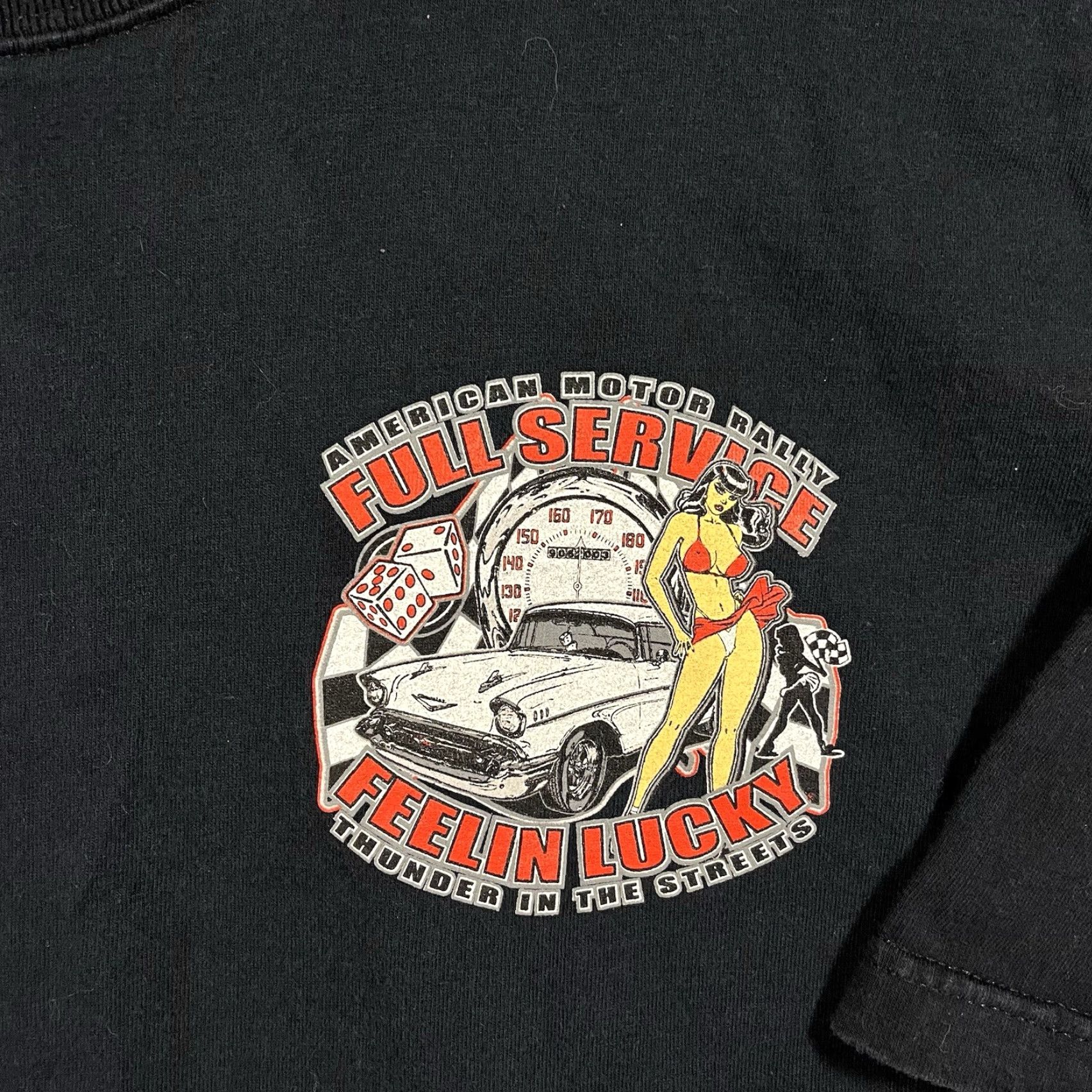Vintage VINTAGE Feelin Lucky Full Service Pit Pinup Girl Tee Shirt Mens 3XL Black Biker Shirt 90s Size US XXL / EU 58 / 5 - 4 Thumbnail