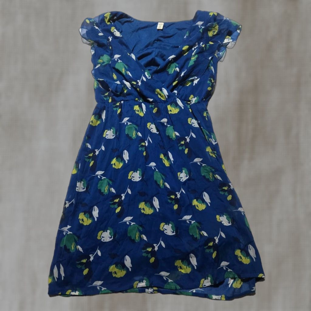 Old Navy VINTAGE Old Navy Women's Shirt Dress Long Sleeve Floral Pattern Blue Medium 90s Tourney Dress Size M / US 6-8 / IT 42-44 - 1 Thumbnail