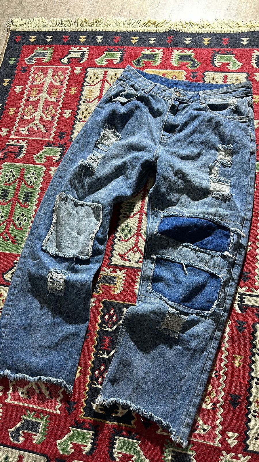 Japanese Brand Crazy Japanes Patchwork IfSixWasNine Style Baggy Y2K Jeans Size US 33 - 3 Thumbnail