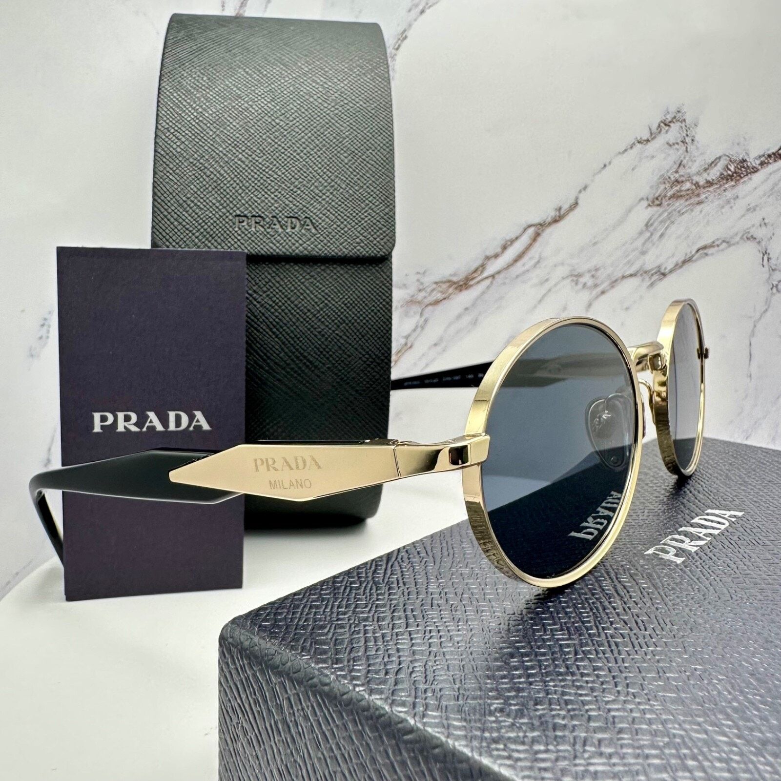 Prada New PRADA Sunglasses Metal Oval Black PRADA Symbole Logo Size ONE SIZE - 18 Thumbnail