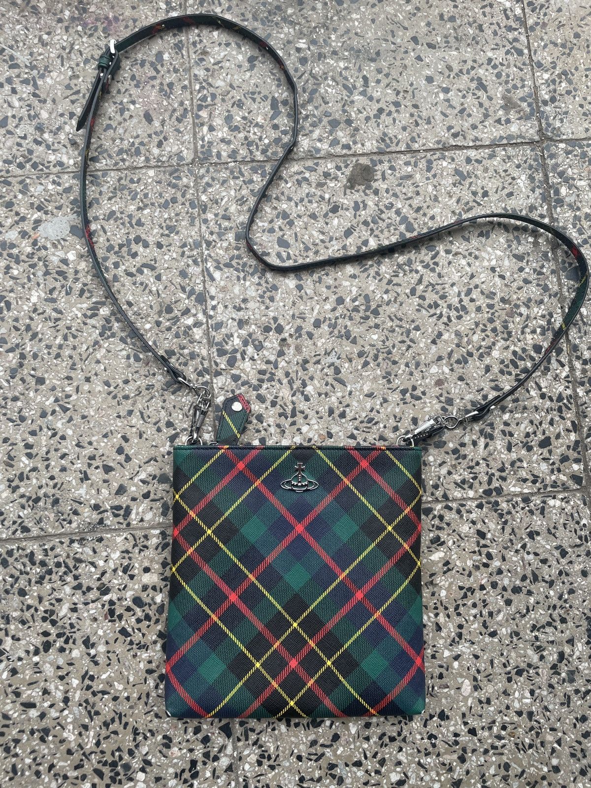 image of Vivienne Westwood Shoulder Bag in Green Tartan, Men's