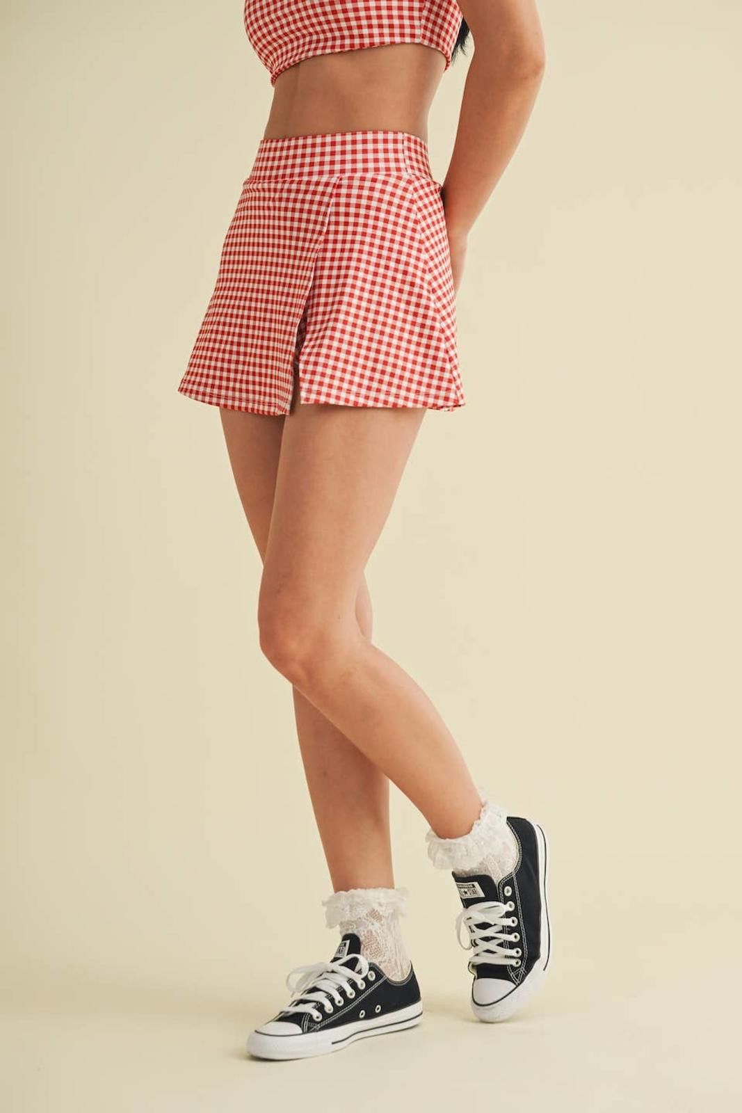 Christian Kimber Gingham Print Side Slit A-Line Skort with Pocket by Kimberly Size ONE SIZE - 8 Thumbnail